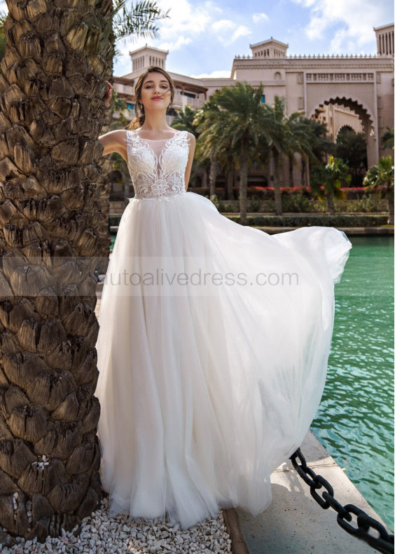 Ivory Lace Tulle V Back Enchanted Wedding Dress